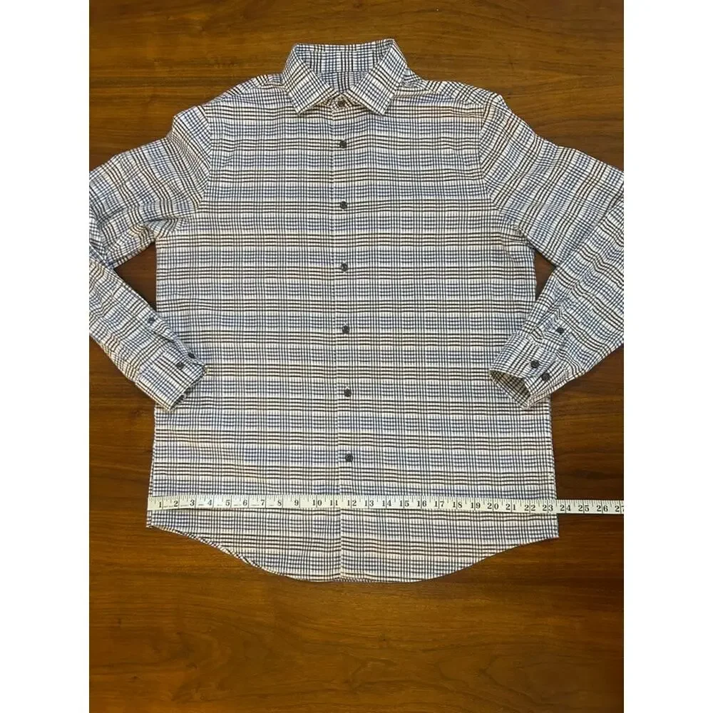Brown Blue Plaid Tasso Elba Long-Sleeve Button-Down Oxford Shirt‎ - (Mens L)